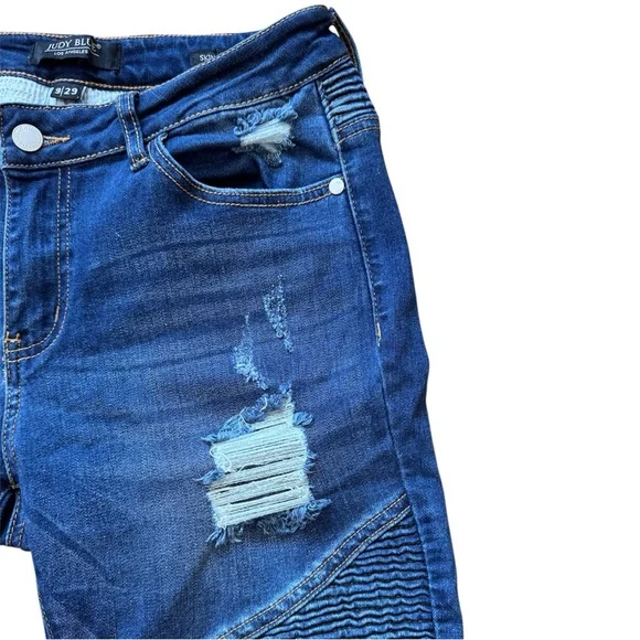 Judy Blue Women 9/29 Jeans Skinny Fit Style JB8469 Distressed Moto Denim Grunge - Picture 8 of 16